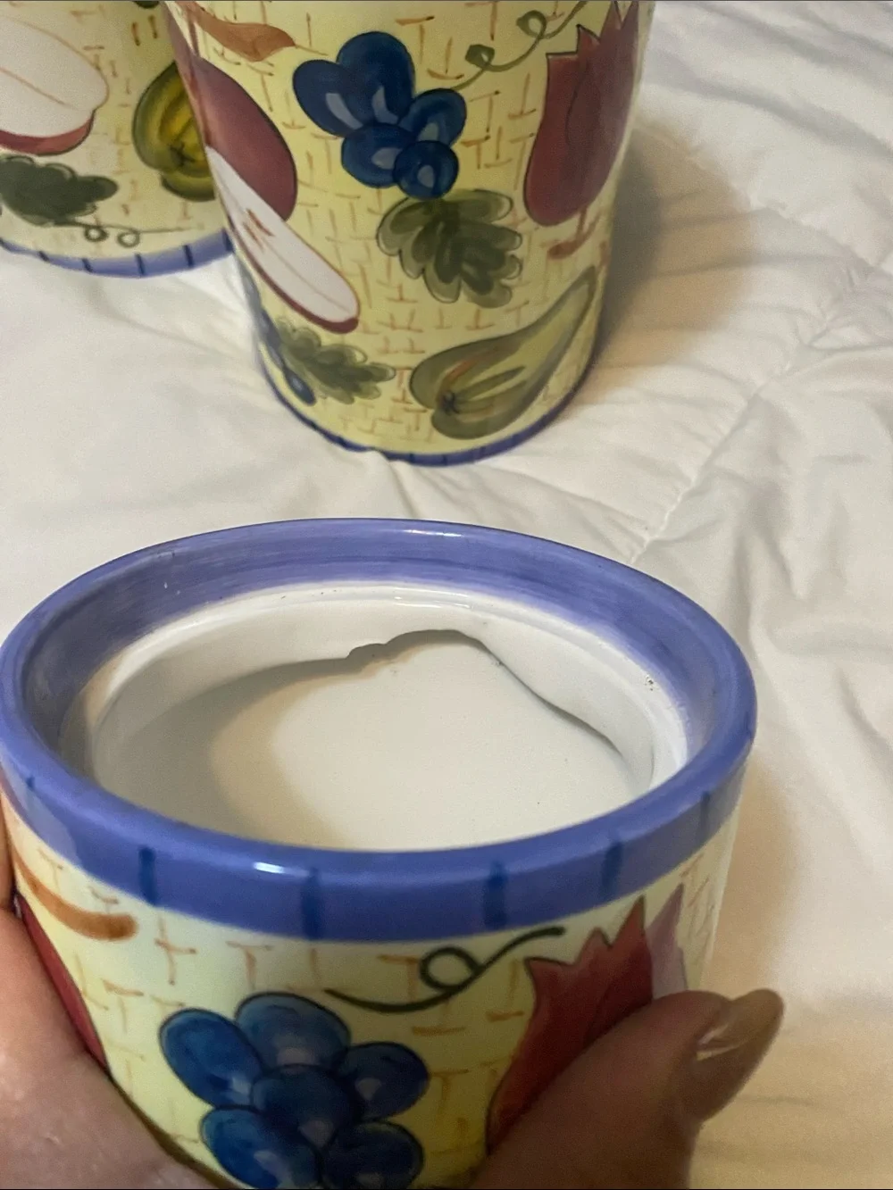 Hand-Painted Ceramic Fruit Canister Set - Yellow & Blue